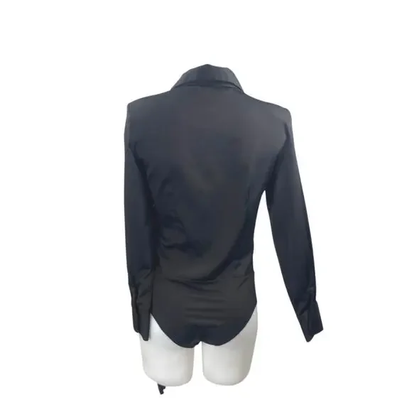 Zara Women's Black Long Sleeve Button Down Shirt Blouse Bodysuit Top Size S - Picture 3 of 5